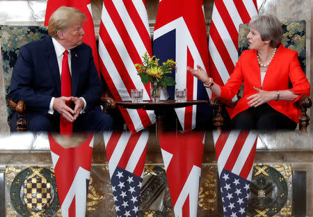 U.S. President Donald Trump and British Prime Minister Theresa May meet at Chequers in Buckinghamshire, Britain July 13, 2018. REUTERS/Kevin Lamarque