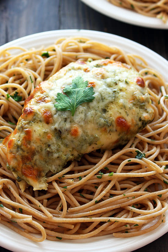 <strong>Get the <a href="http://www.handletheheat.com/baked-chicken-pesto-parmesan/" target="_blank">Baked Chicken Pesto Parmesan recipe</a> from Handle The Heat</strong>