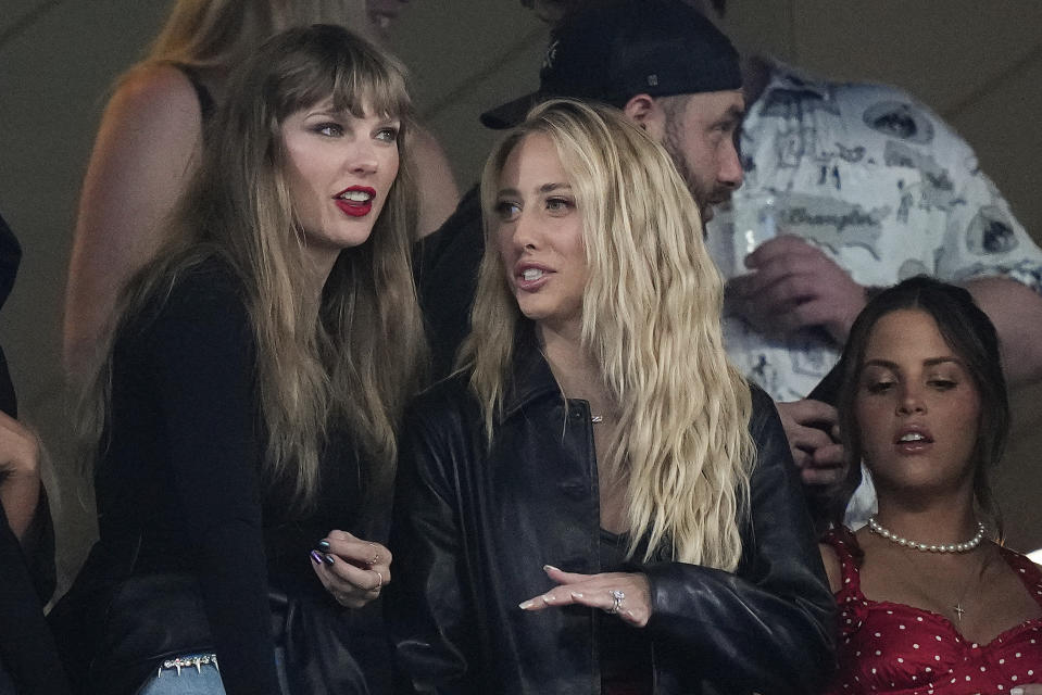 Taylor Swift and Brittany Mahomes watch the New York Jets and the Kansas City Chiefs during the second quarter of an NFL football game, Sunday, Oct. 1, 2023. 