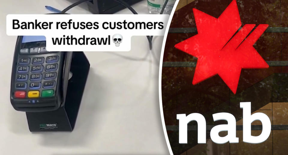 A bank customer in Canada was recently prevented from withdrawing his own money, but NAB has revealed why some tellers will ask you questions. (Source: TikTok/Getty)