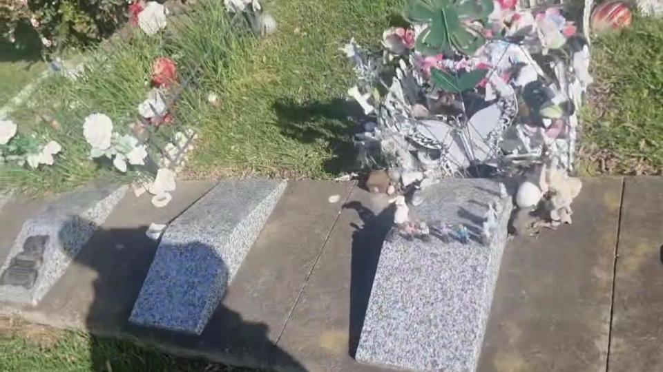 Members of the public have taken to social media to share footage of the graves missing their plaques. Picture: Facebook