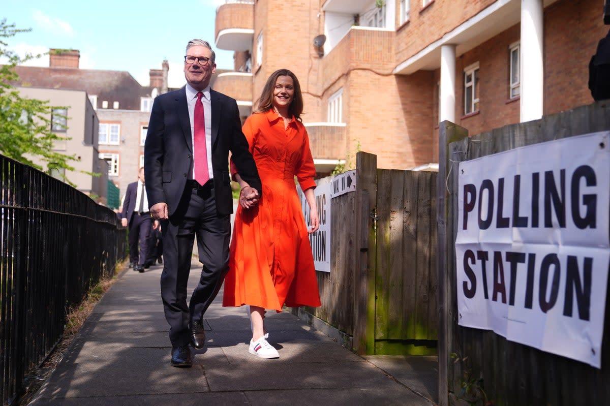 Labour leader Sir Keir Starmer and his wife Victoria arrive at Willingham Close Tenants and Residents Association Hall in north London (James Manning/PA) (PA Wire)