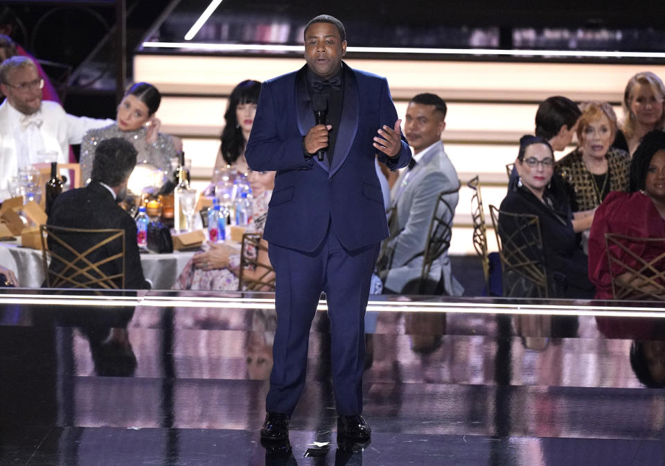 Host Kenan Thompson speaks on stage at the 74th Primetime Emmy Awards on Monday, Sept. 12, 2022, at the Microsoft Theater in Los Angeles. (AP Photo/Mark Terrill)