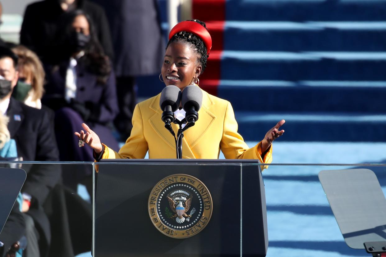 Youth Poet Laureate Amanda Gorman speaks during the inauguration of U.S. President-elect Joe Biden on the West Front of the U.S. Capitol on January 20, 2021 in Washington, DC. During today's inauguration ceremony Joe Biden becomes the 46th president of the United States.