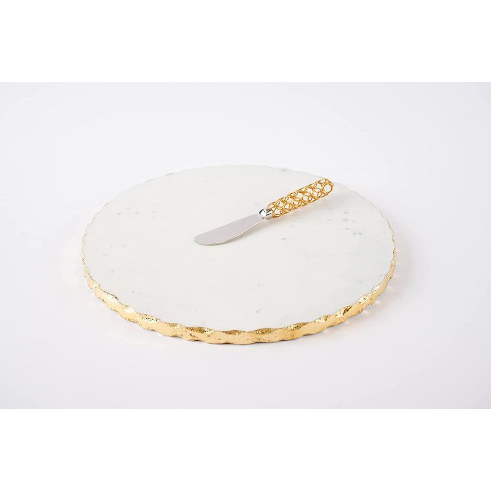 33) Gold Edge Marble Serving Board Set with Spreader
