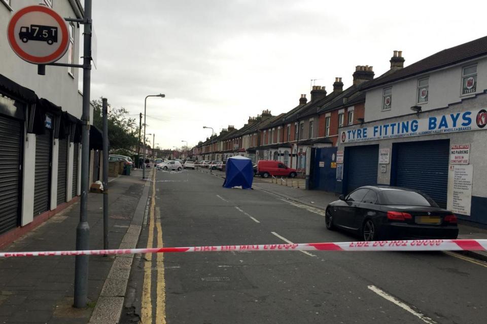 A police forensic tent at the scene of the Ilford shooting