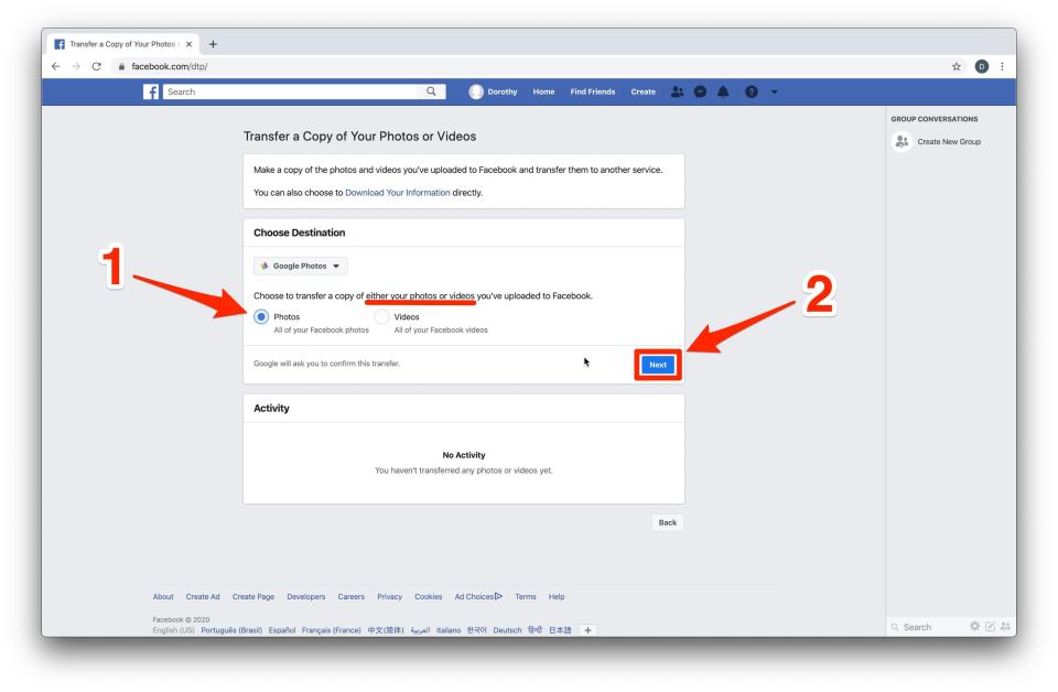 facebook google photos data transfer project 4