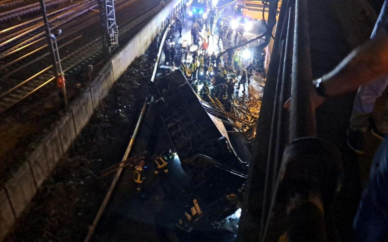 A bus with passengers on board fell from an elevated section in Mestre, near Venice