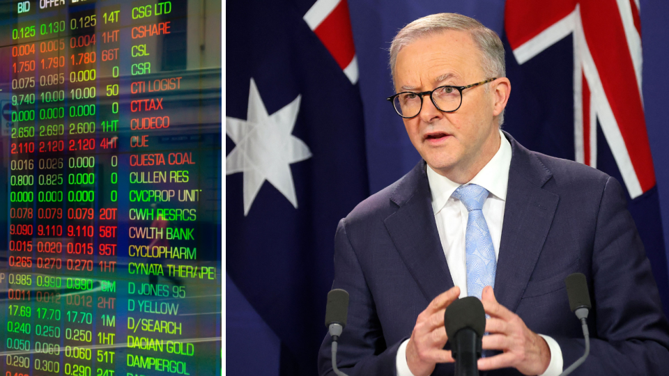 The ASX board and Prime Minister Anthony Albanese.