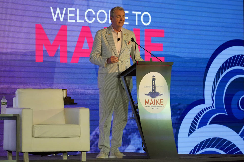 New Jersey Gov. Phil Murphy speaks at the National Governors Association summer meeting, Friday, July 15, 2022, in Portland, Maine. (AP Photo/Robert F. Bukaty)