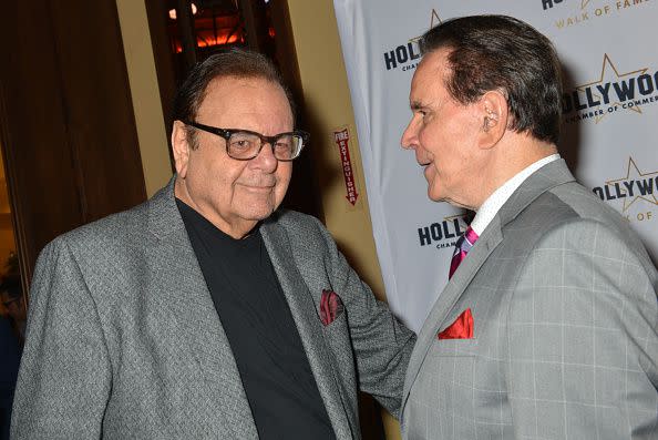 HOLLYWOOD, CA - MAY 31:  Actor Paul Sorvino (L) chatting wtih comedian Rich Little (R) as he accepts the honor of the Johnny Grant Award from the Hollywood Chamber's Hollywood Community Foundation at Taglyan Cultural Complex on May 31, 2018 in Hollywood, California.  (Photo by Chrissy Hampton/Getty Images)