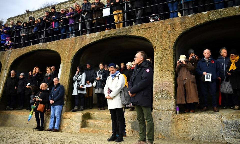 The film director Danny Boyle (right) joins in a two-minute silence in Folkestone