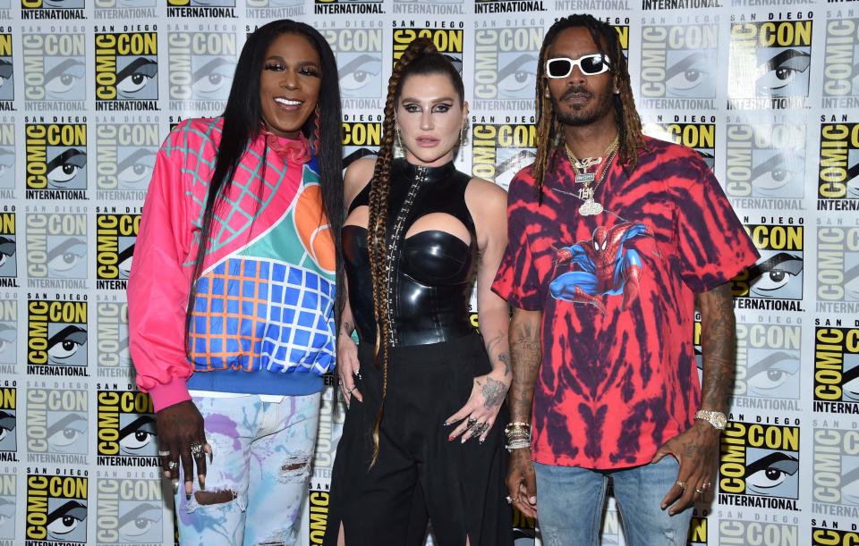 Kesha (center) brought friends and co-stars Big Freedia and GaTa to Comic-Con to promote the new paranormal docuseries "Conjuring Kesha."