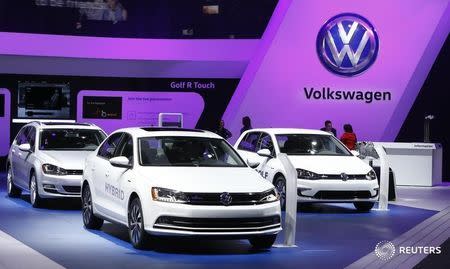 A Volkswagen Golf Hybrid is displayed at the North American International Auto Show in Detroit, January 12, 2016. REUTERS/Mark Blinch