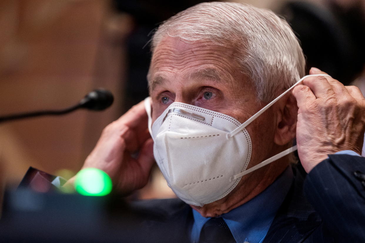 Dr. Anthony Fauci wears his mask as he testifies during a hearing to examine proposed budget estimates for fiscal year 2023 for the National Institutes of Health on May 17, 2022. Shawn Thew/Pool via REUTERS