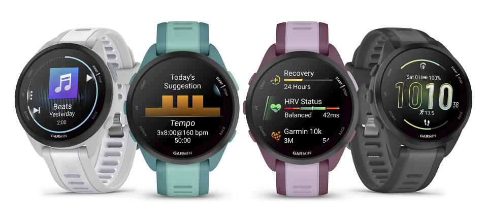 Garmin Forerunner 165 in four color variations