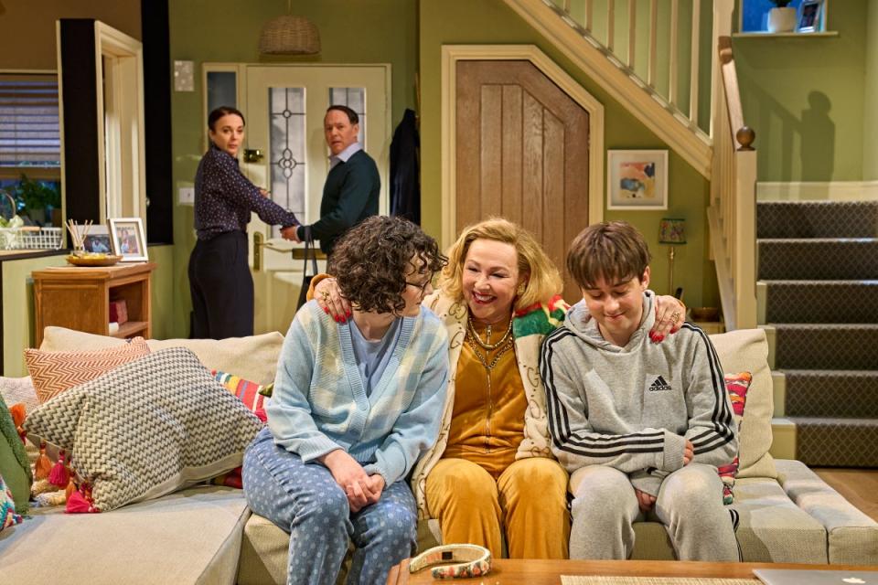 Abbington and Shearsmith, with Maddie Holliday as Rosie, Frances Barber as Elsa, Gabriel Howell as Alex in The Unfriend (Manuel Harlan)