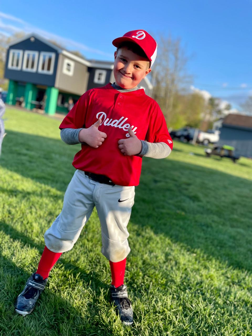 Eight-year-old AJ Congdon of Oxford dons his baseball uniform during last season.