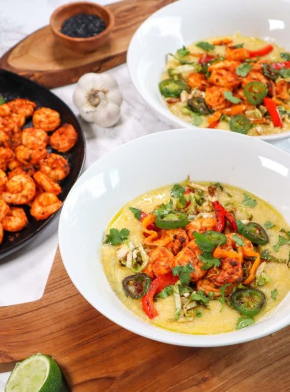 <p>Good Food Baddie</p><p>Rich, creamy polenta topped with cajun shrimp and sautéed peppers! This incredibly flavorful dish is quick and easy to make! It’s perfect for a fancy at-home brunch, with bubbly and a few friends!</p><p><strong>Get the recipe: <a href="https://goodfoodbaddie.com/creamy-polenta-with-cajun-shrimp-dairy-free/" rel="nofollow noopener" target="_blank" data-ylk="slk:Creamy Polenta with Cajun Shrimp;elm:context_link;itc:0;sec:content-canvas" class="link rapid-noclick-resp">Creamy Polenta with Cajun Shrimp</a></strong></p>