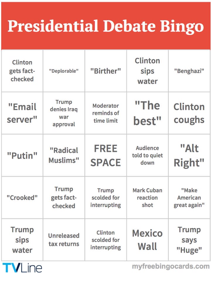 Presidential Debate Bingo Card