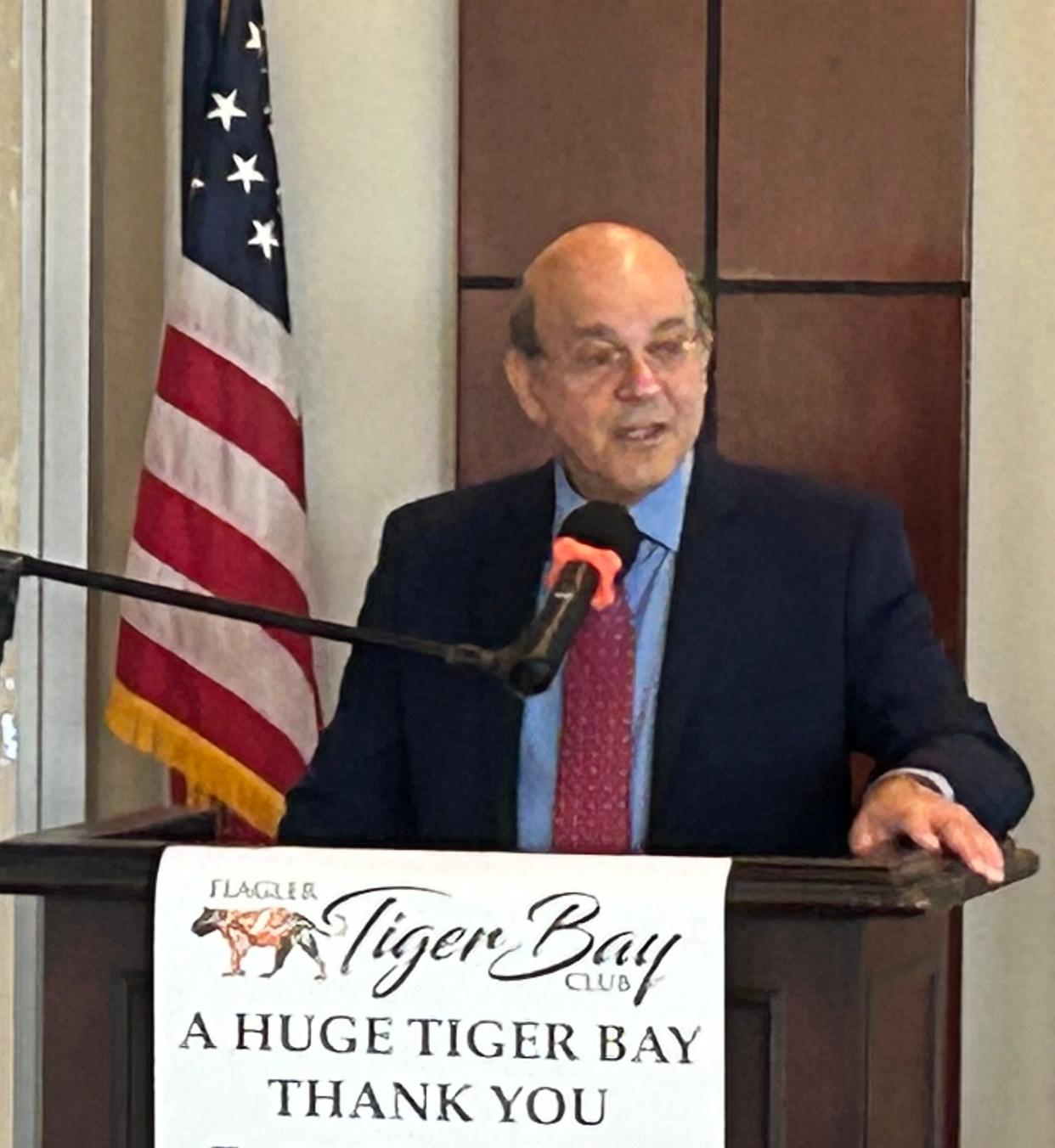 Flagler County Attorney Al Hadeed speak at the Flagler Tiger Bay luncheon meeting Wednesday at the Hammock Dunes Club.