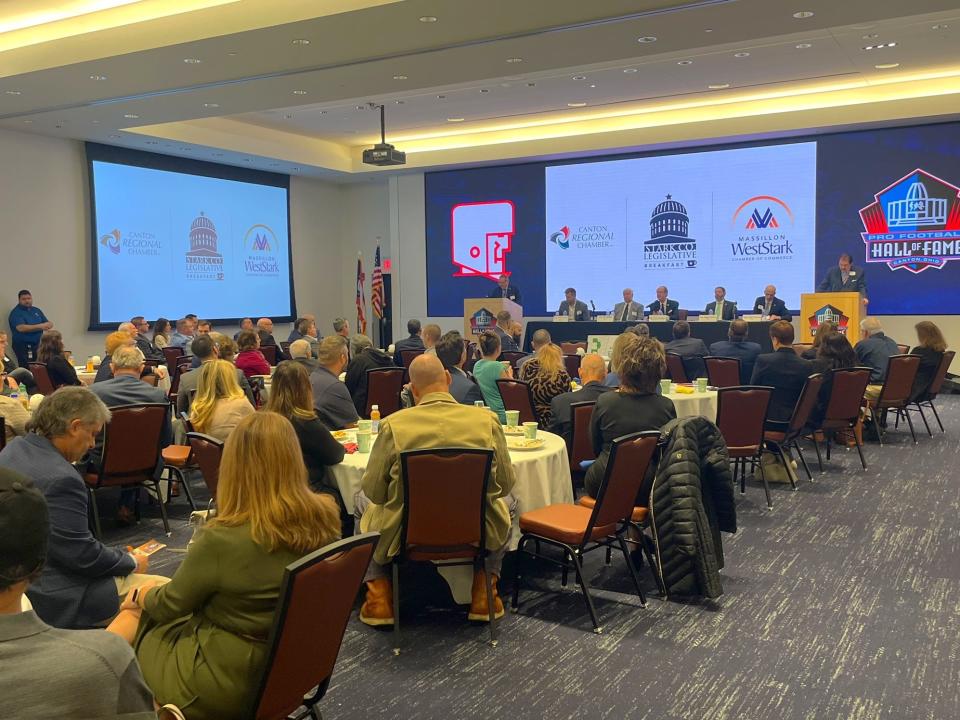 Roughly 100 people attended the Stark County Legislative Breakfast on Friday that was hosted by the Canton Regional Chamber of Commerce and the WestStark Chamber of Commerce.