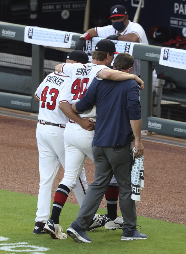 Braves ace Mike Soroka leaves game with injured right leg