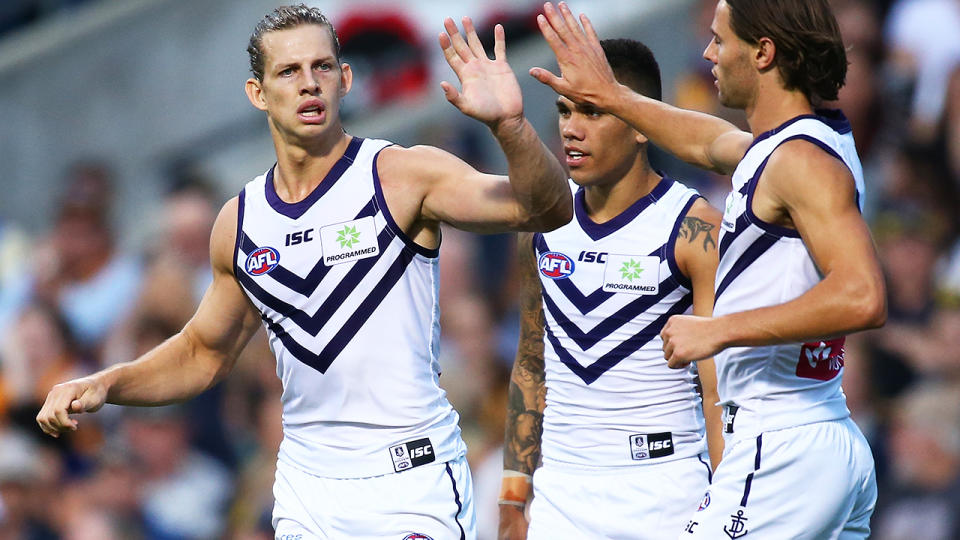 Nat Fyfe, pictured here in action for Fremantle Dockers in 2019.