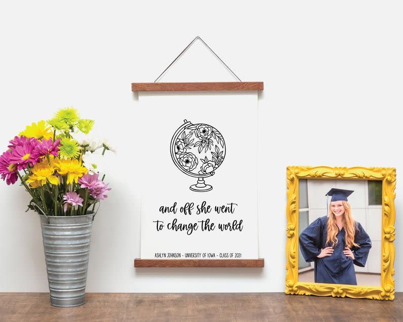 Personalized Graduation Gift for Her, Inspirational Floral Globe Wall Art, College Graduation Gift for Her, Graduation Gift Best Friend