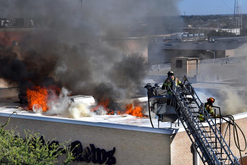 Abilene firefighters respond to a two-alarm blaze at the Abilene Reporter-News on Nov. 15, 2018.