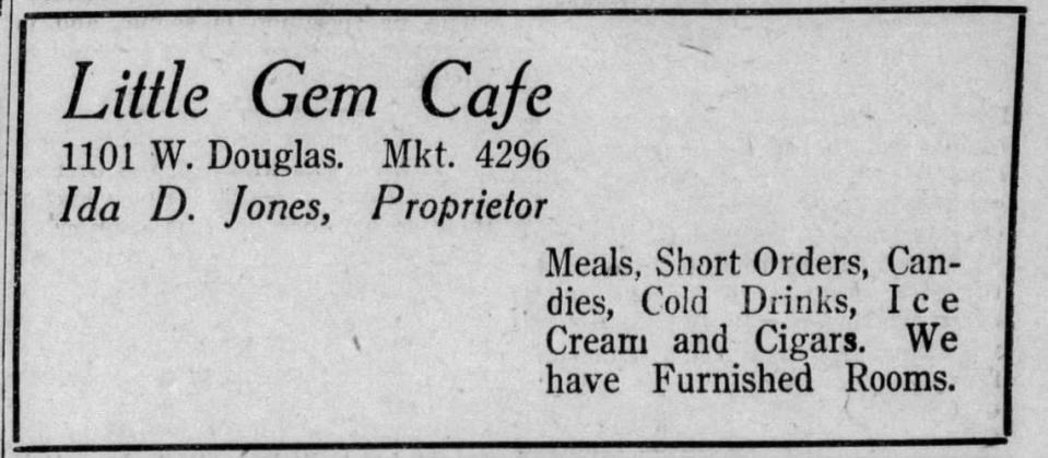A 1917 advertisement from a publication called University Life shows that Little Gem Cafe once operated at 1101 W. Douglas and sold, among other things, candy and cigars.