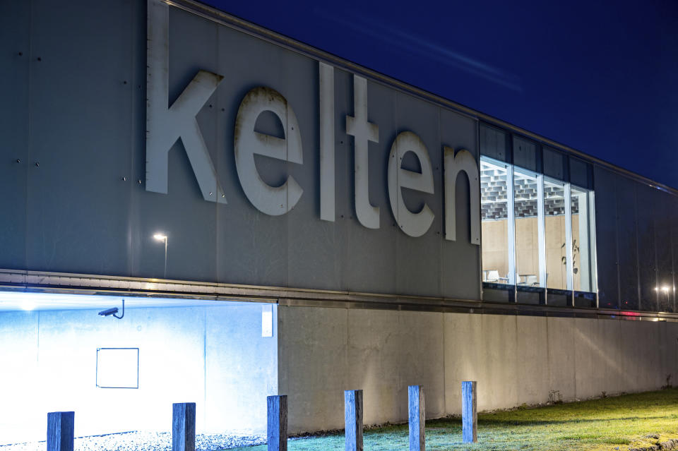 The Celtic-Roman Museum is pictured in the evening light, in Manching, Germany, Tuesday Nov. 22, 2022. A huge horde of ancient gold coins dating back to around 100 B.C. has been stolen from Manching museum in southern Germany, police said Tuesday. (Armin Weigel/dpa via AP)