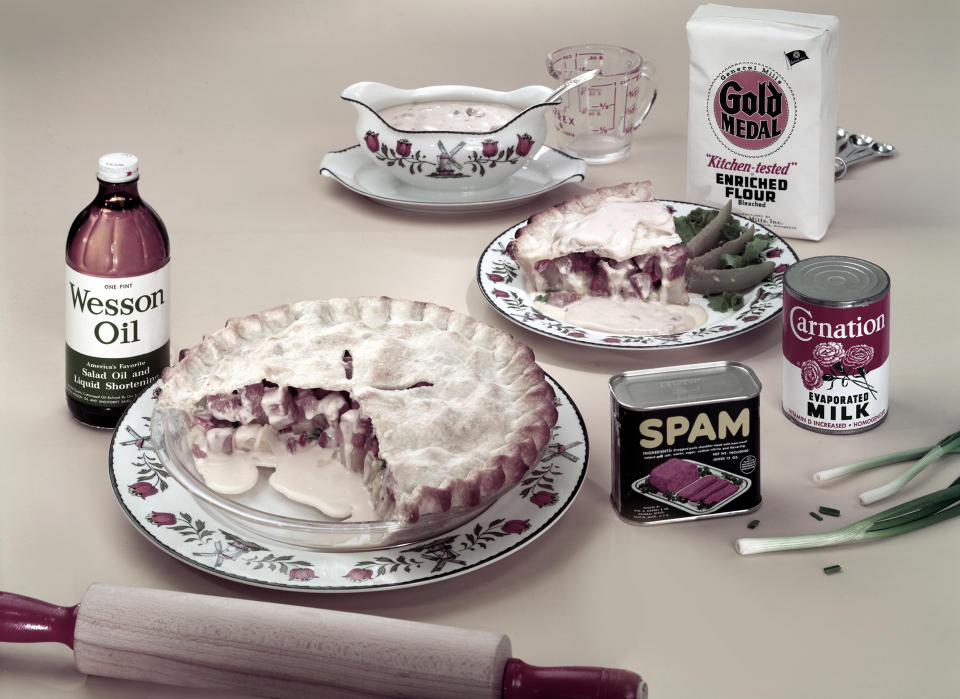 A pie made with Spam, potatoes, scallions and cream of mushroom soup, among other ingredients, 1950s or 1960s. (Tom Kelley / Getty Images)