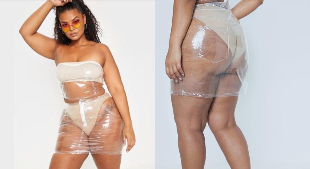 This savvy customer has recreated PrettyLittleThing's transparent skirt for a fraction of the cost. [Image: PrettyLittleThing]