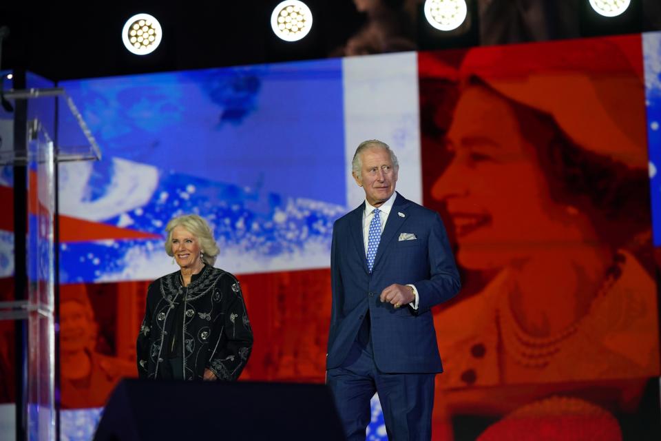 The Prince of Wales, accompanied by the Duchess of Cornwall, praised the Queen during the party at the Palace (Yui Mok/PA) (PA Wire)