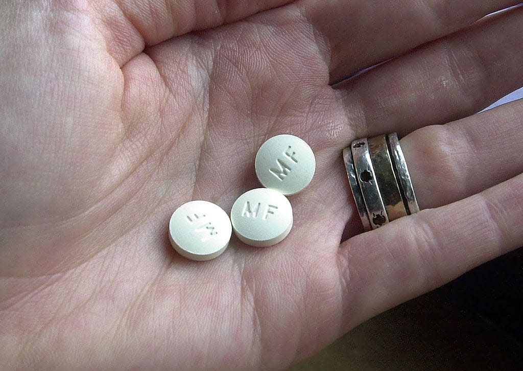 Someone holding three RU-486 Mifeprex abortion pills.