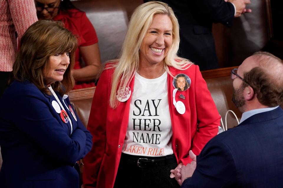 Rep. Marjorie Taylor Greene, R-Ga before President Joe Biden delivers the State of the Union address to Congress at the U.S. Capitol in Washington on March 7, 2024.