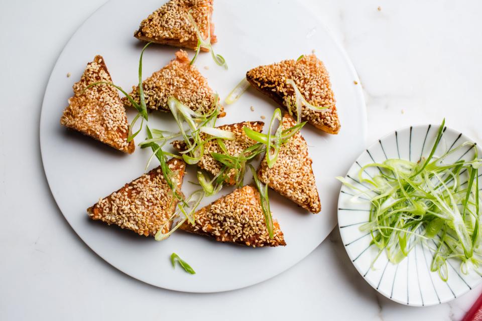 Shrimp Toasts with Sesame Seeds and Scallions