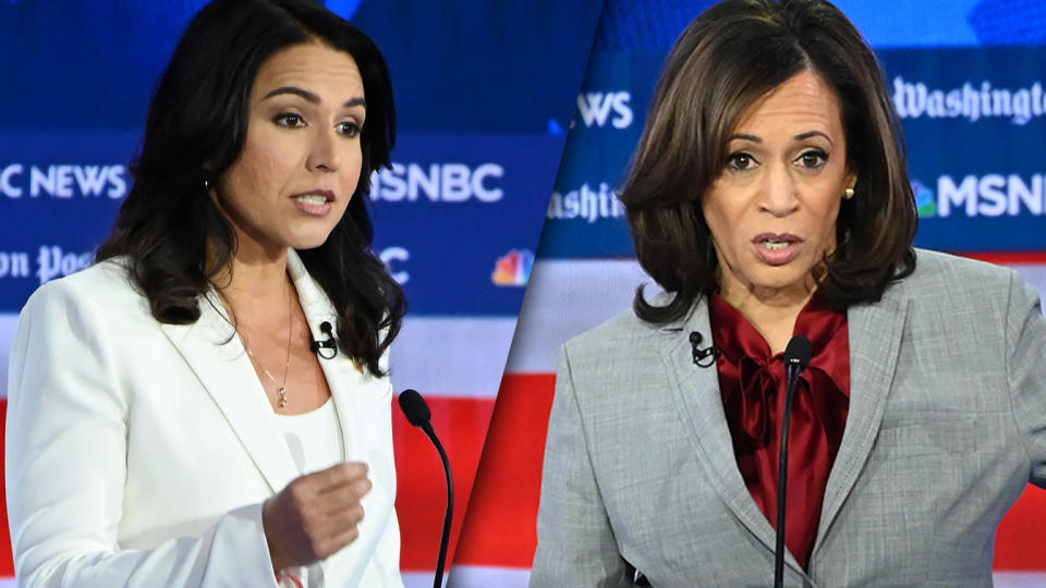 Rep. Tulsi Gabbard, D-Hawaii, and Sen. Kamala Harris, D-Calif. (Photos: Saul Loeb/AFP via Getty Images)