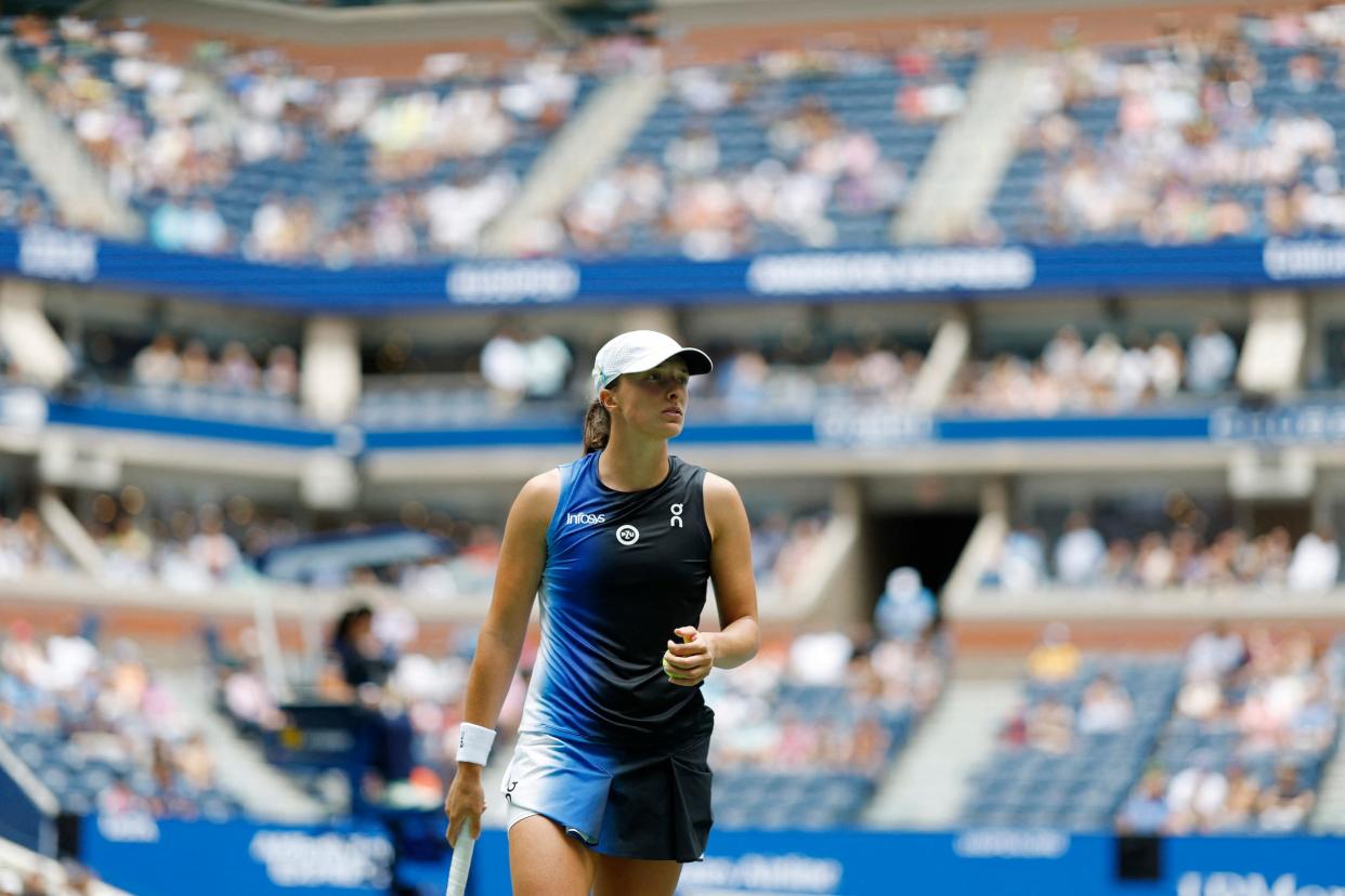 Iga Swiatek during her first-round match at the 2023 US Open.