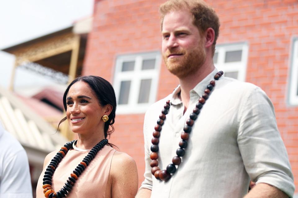 <p>Emmanuel Osodi/Anadolu via Getty</p> Meghan Markle and Prince Harry in Nigeria on May 10, 2024