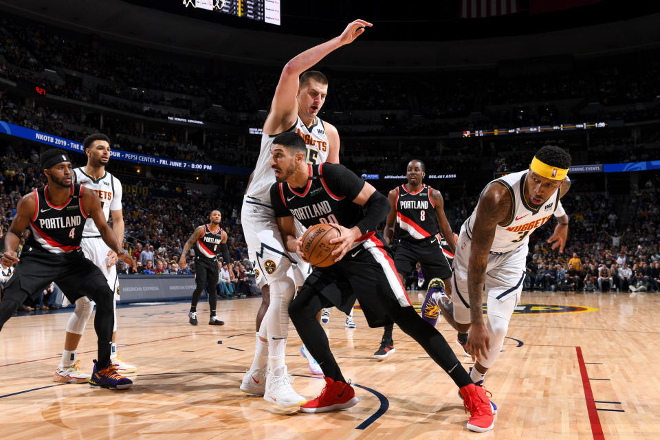 Enes Kanter thrived Monday despite visibly playing through pain. (Getty)