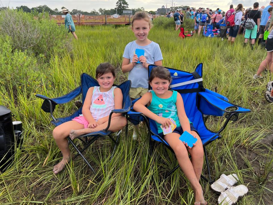 Twins Marie and Layla Nelson, 6, of Baltimore in front, and Eleanor "Ellie" Onisick, 7, of Philadelphia met at the Pony Swim on Wednesday, July 27, 2022.