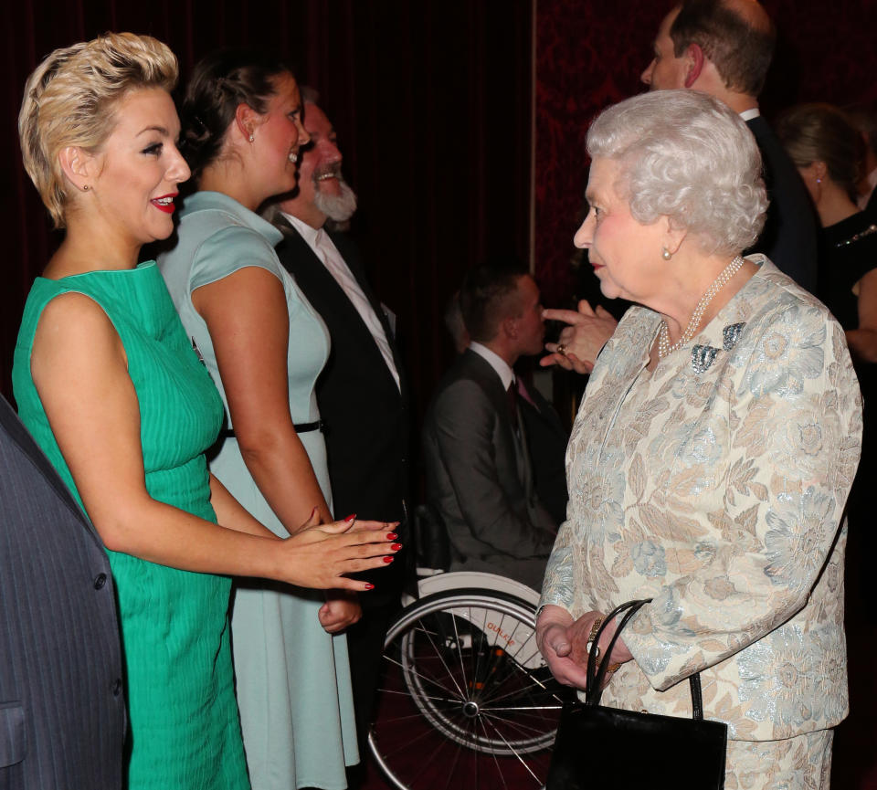 Queen Elizabeth II meets actress Sheridan Smith during a reception at Buckingham Palace in central London for the Earl and Countess of Wessex.