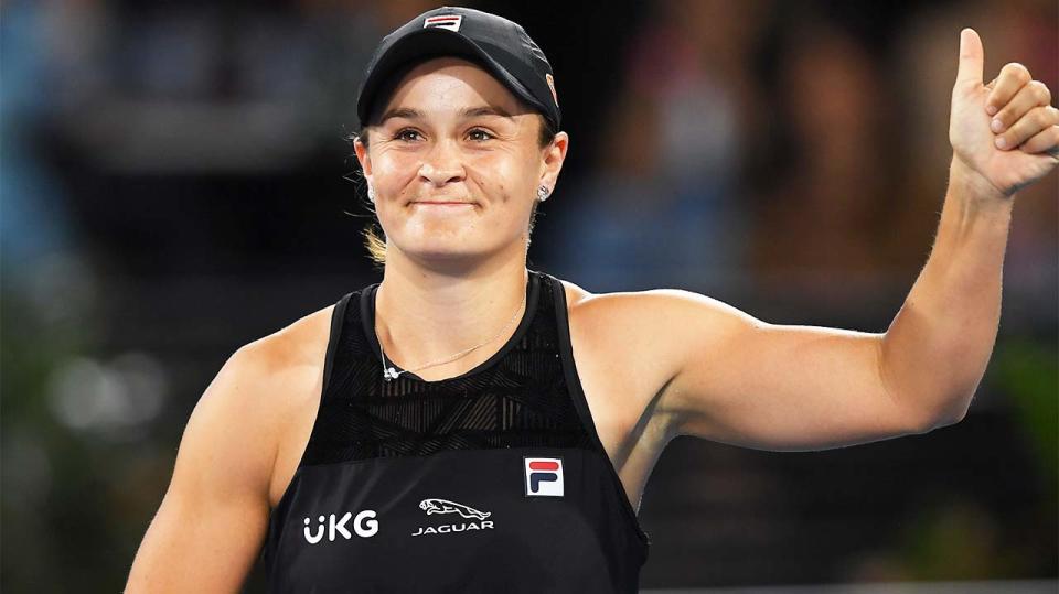 Ash Barty (pictured) thanks the crowd after defeating Iga Swiatek.
