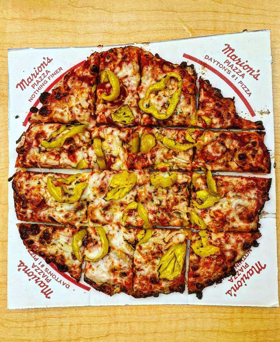 An onion and banana pepper pizza from Marion's Piazza, in Dayton.