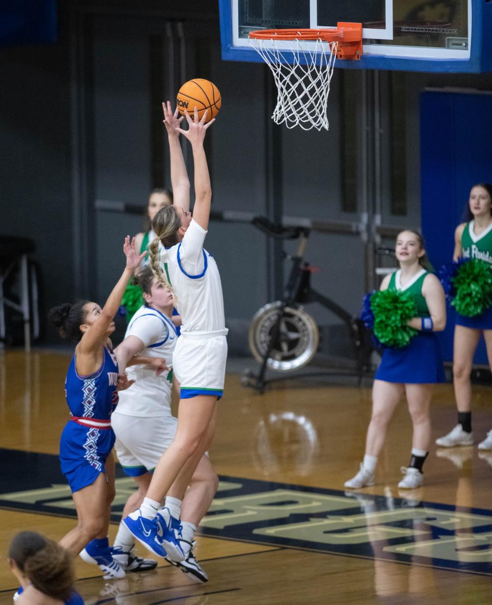 Jaclyn Jarnot (1) pulls in a rebound during the University of West Georgia vs University of West Florida women's basketball game at the University of West Florida in Pensacola on Wednesday, Jan. 25, 2023.