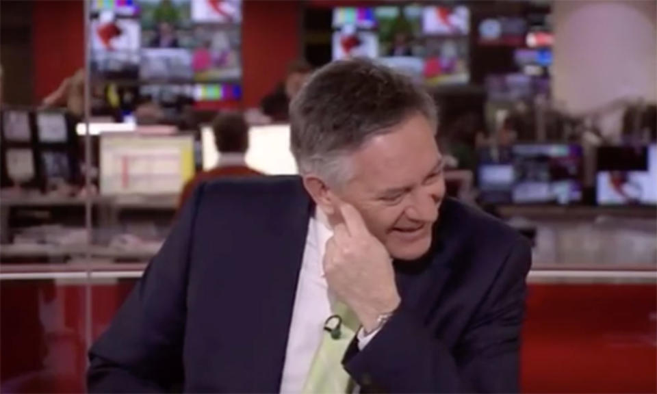 Simon McCoy burst into laughter mid-way through his report. (BBC)