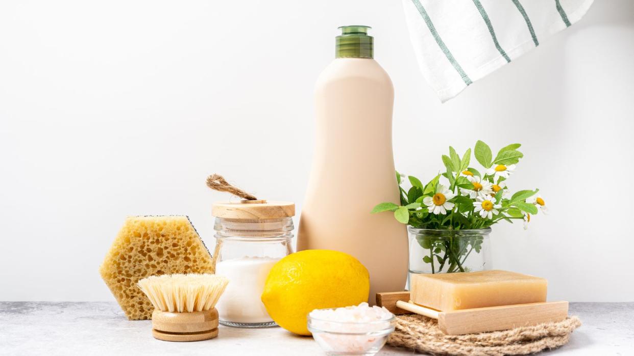  All natural cleaning products on a table  