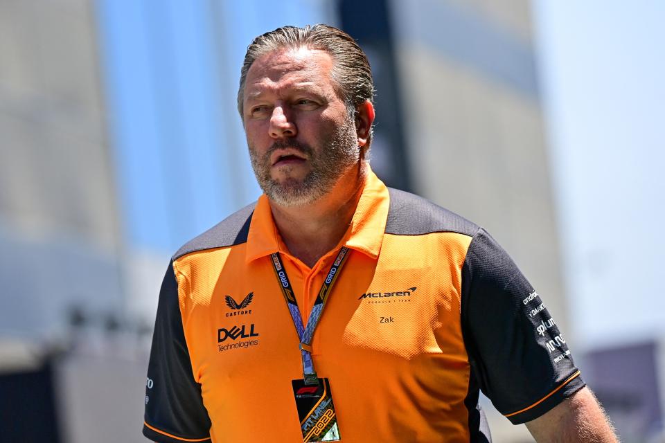 McLaren F1 team principal Zak Brown (pictured) arrives before a third practice session.